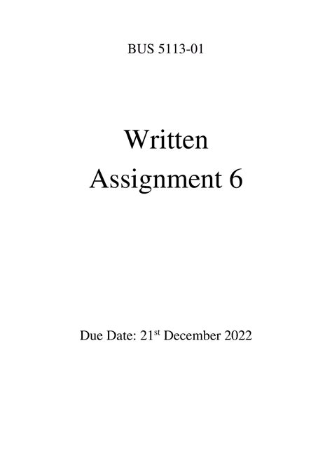 Bus Writing Assignment Bus Written Assignment Due Date