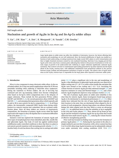 PDF Nucleation And Growth Of Ag3Sn In Sn Ag And Sn Ag Cu Solder Alloys