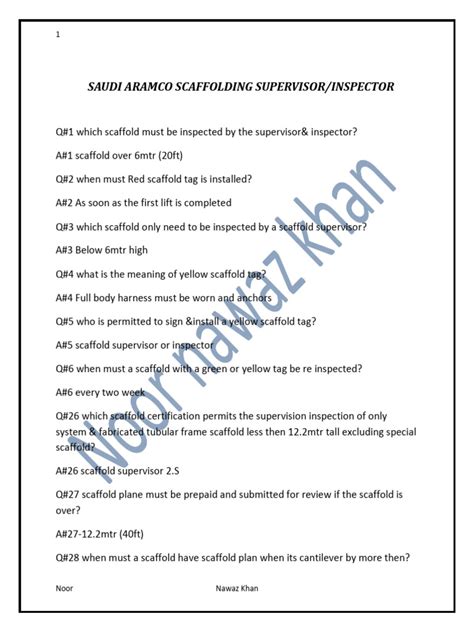 Saudi Aramco Scaffolding Supervisor Inspector Question | PDF ...
