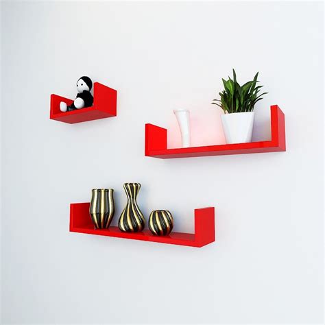 Decorative Wall Shelves Set Of U Shape Floating Wall Shelf Yellow