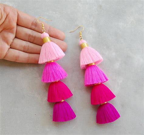 Handmade Ombre Pink Tassel Earrings Etsy