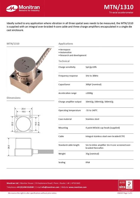 Tri Axial Accelerometer Mtn At Rs Piezoelectric