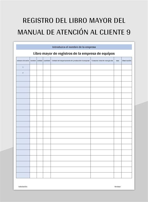 Plantilla De Excel Registro Del Libro Mayor Del Manual De Atenci N Al