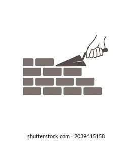 Bricklayer Logo Hand Holding Trowel Construction เวกเตอรสตอก ปลอด