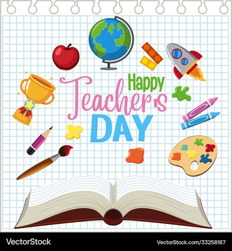 Happy teachers day sign with set stationary Vector Image