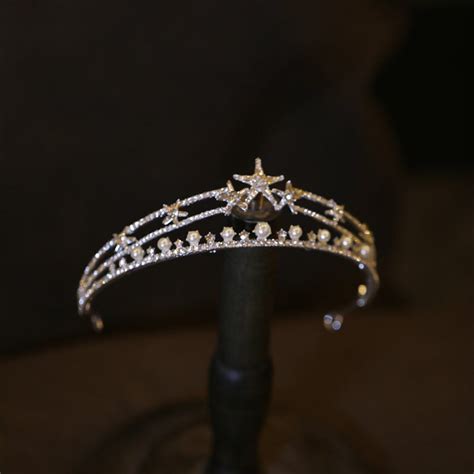 Shiny Rhinestone Star Crown Para Mulheres Headdress Para Noiva Tiara