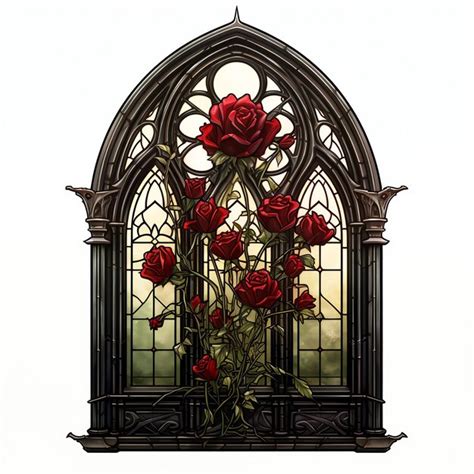 Wundersch Ne Gotische Rosen Gothic Window Clipart Illustration