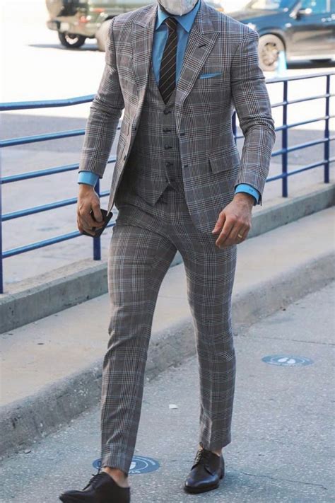 Mens Plaid Three Piece Suit Business Outfits Giorgenti Custom