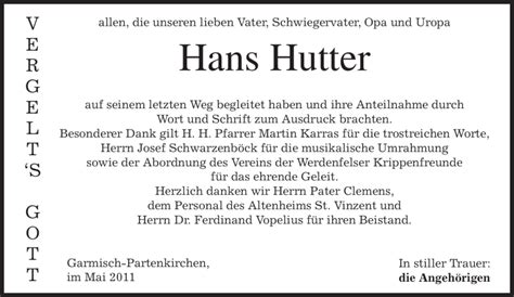 Traueranzeigen Von Hans Hutter Trauermerkurde