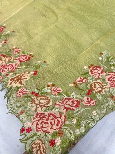 Pure Metallic Tissue Silk Crushed Embroidery Saree Cross Stitch At Rs