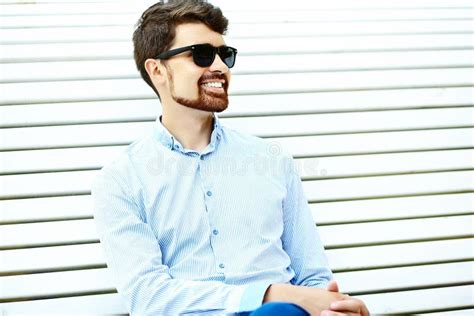 Handsome Smiling Hipster Man In The Park Stock Photo Image Of Outside