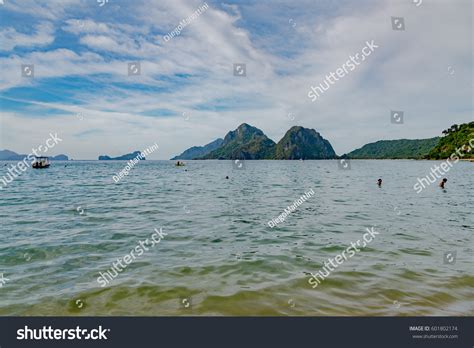 Panorama Philippine Island Palawan Ocean Mountains Stock Photo