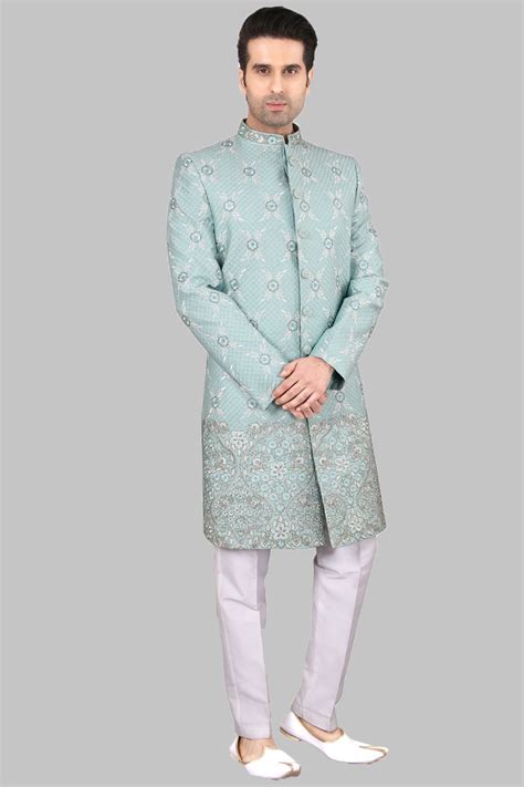 Buy Light Blue Art Silk Sherwani NMK 5276 Online