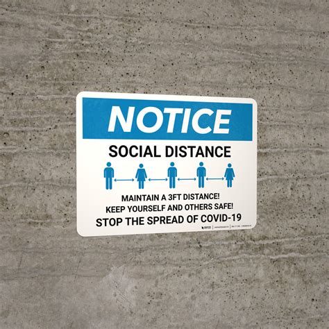 Notice Social Distance Maintain A 3ft Distance Landscape Wall Sign