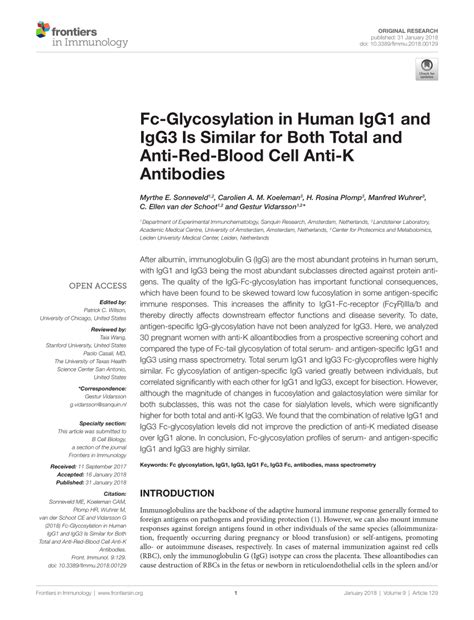 (PDF) Fc-Glycosylation in Human IgG1 and IgG3 Is Similar for Both Total ...