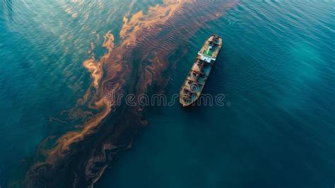 Oil Spill From Ship Causing Environmental Pollution On The Ocean S