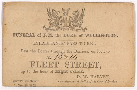 Inhabitant S Pass Ticket State Funeral Of The Duke Of Wellington 1852