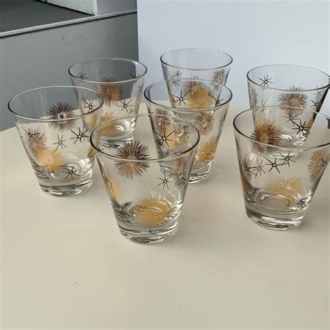 Vintage Federal Glass Atomic Starburst Glasses Set Of 7 4 H Modern Vibe