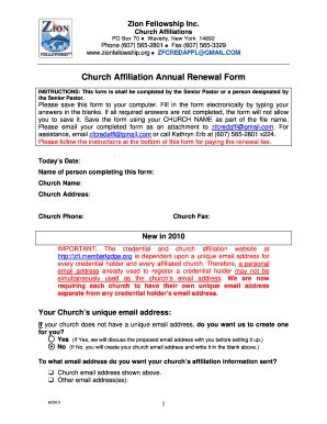 Fillable Online Zfi Memberlodge Church Affiliation Annual Renewal Form