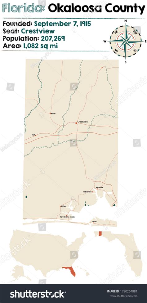 Large Detailed Map Okaloosa County Florida Stock Vector Royalty Free