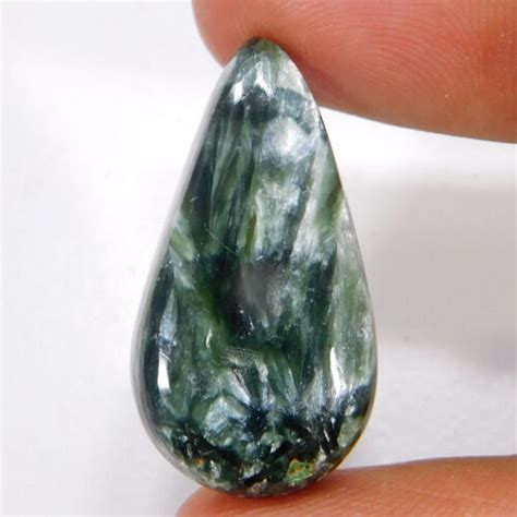 Natural Untreated Green Seraphinite Pear Cabochon Loose Gemstone