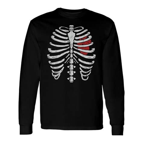 Skeleton Rib Cage Xray Halloween Heart Showing Black Outline Long Sleeve T Shirt T Shirt Mazezy