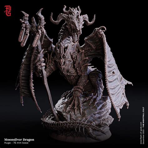 Moonsilver Dragon Miniature | Large Dragon Figurine Dungeons and Drago – Plague Miniatures