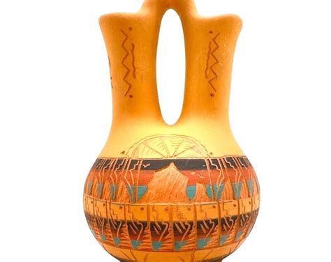 Native American Navajo Wedding Vase Indian Pottery Etched Signed W 96