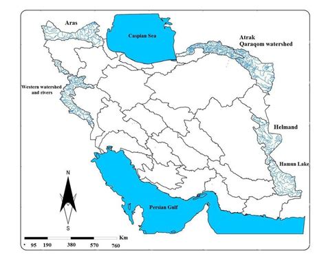 Map of the most important border rivers and watershed of Iran ...