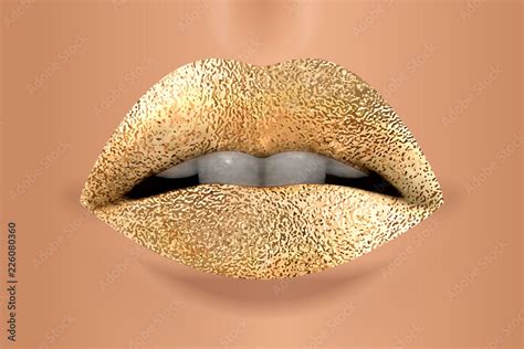 Vector Realistic Female Lips Closeup With Golden Lipstick Design