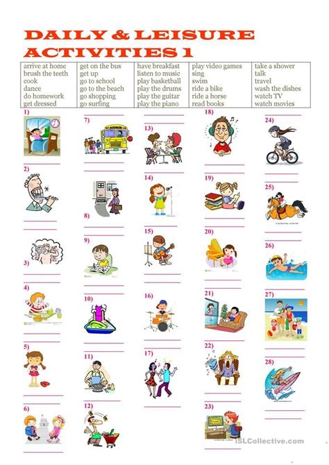 Daily And Leisure Activies 1 English Esl Worksheets Leisure Leisure