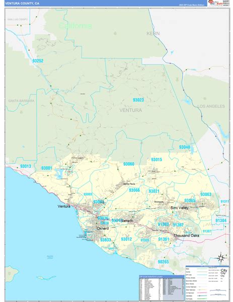 Ventura County, CA Zip Code Wall Map Basic Style by MarketMAPS - MapSales