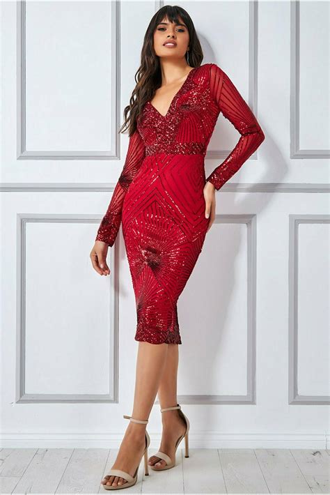 Goddiva Scalloped Hem Starburst Midi Dress Red