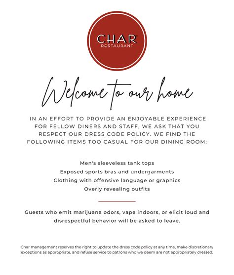 Dress Code Policy - Char Restaurant