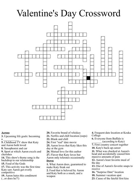 Valentines Crossword Puzzle Printable
