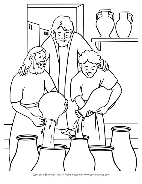 Jesus Turns Water Into Wine Coloring Page | Sermons4Kid... Bible