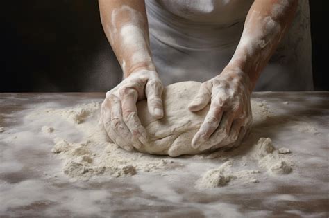 Premium AI Image Hands Kneading Dough On Floured Surface