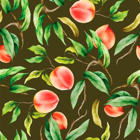 Free Vector Beautiful Floral Seamless Pattern With Hand Drawn Peaches