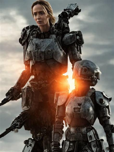 Emily Blunt In Futuristic Power Armor Holding A Stable Diffusion