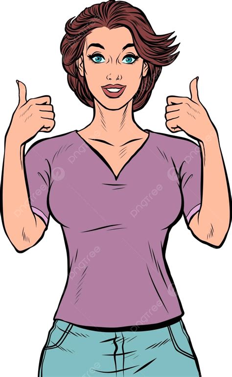 Mujer Pulgares Arriba Gesto Feliz Adulto Vector Png Dibujos Contento Adulto Gesticulando Png