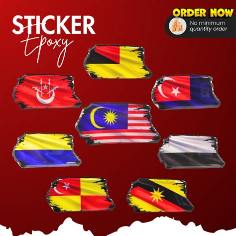 Ready Stock Sticker Epoxy Bendera Negeri Negara Sticker Timbul