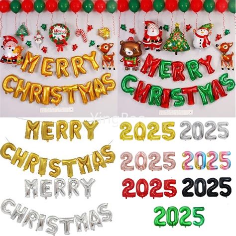 1set 16inch Merry Christmas Balloons 2025 Happy New Year Aluminum Foil