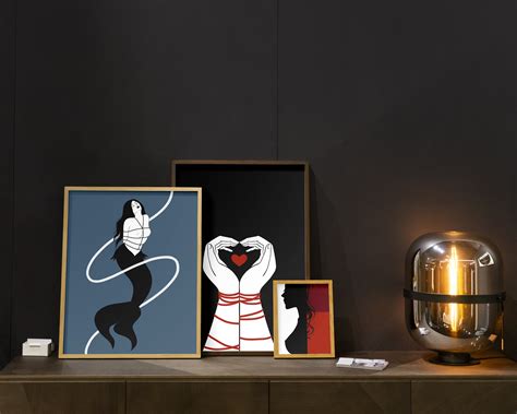 Mermaid Shibari Bondage Nude Line Art Minimalist Blue Art Etsy