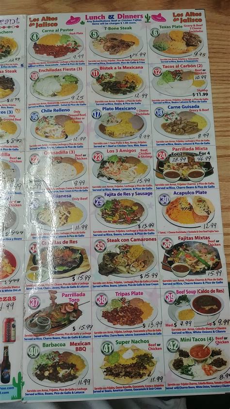 Menu at Los Altos De Jalisco restaurant, Katy, Hwy Blvd