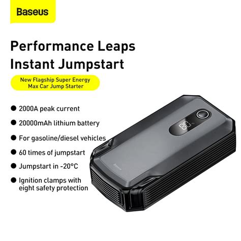 Baseus Démarreur de saut de voiture portable avec batterie de 20000mAh