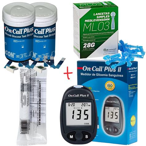 Kit Medidor De Glicose On Call Plus 2 100 Tiras 100 Lancetas