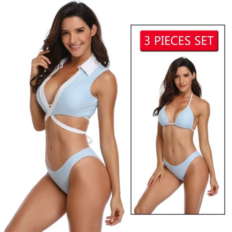 New Split Three Piece Bikini Set Elastic Sexy Women Swimsuits Plus Size