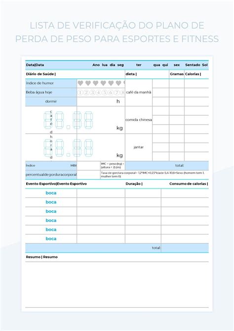 Modelos de Planilhas Check In De Perda De Peso para Microsoft Excel e