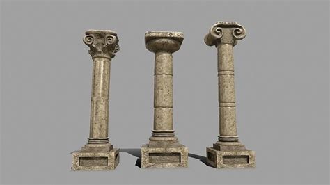 D Model Pillar Set Three Pillars Vr Ar Low Poly Cgtrader