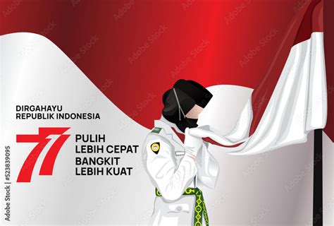 Vector Illustration Of Female Paskibra Kissing The Red And White Flag